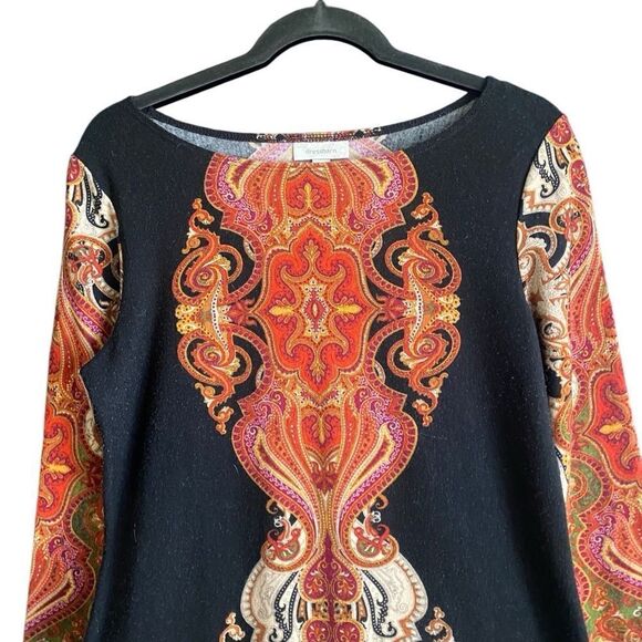 Dress Barn Orange/Black Medallion Print Knit Sweater Dress. Size 10. - Picture 2 of 8